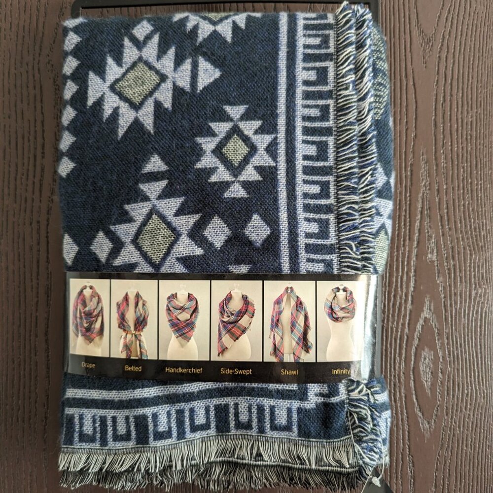 NWT Blanket Scarf Blue Pattern Boho